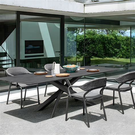 Outdoor Rectangle Patio Table Contemporary Stone and Aluminum Dining ...