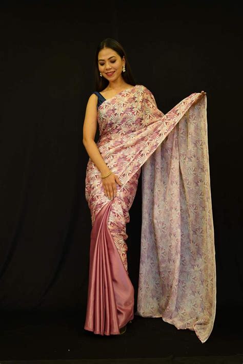 Ready to wear Satin And Floral Printed Half & Half Designer prestitche