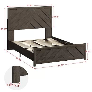 CLICKBIN Modern MDF Bed Frame with Headboard Diagonal Striped Design
