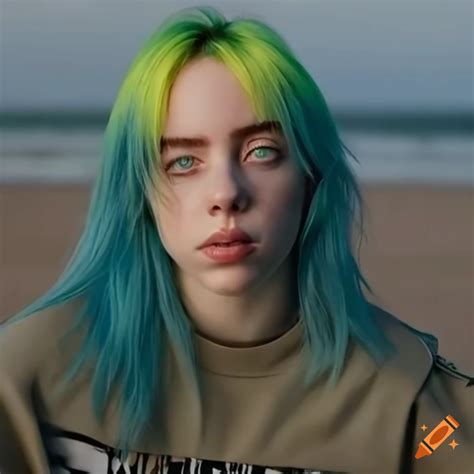 Billie eilish posing on the beach in high quality