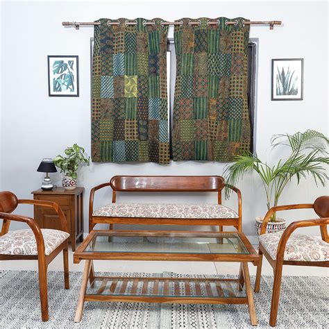Buy Ajrakh Block Printing Patchwork Cotton Window Curtain (5 x 3 Feet ...