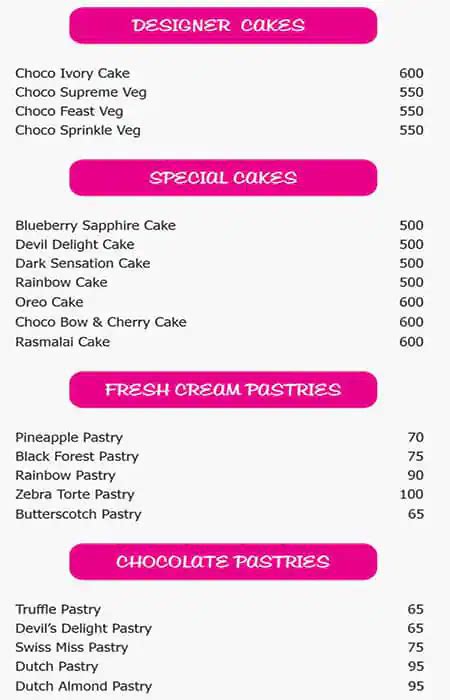 Menu at Monginis, Alibag