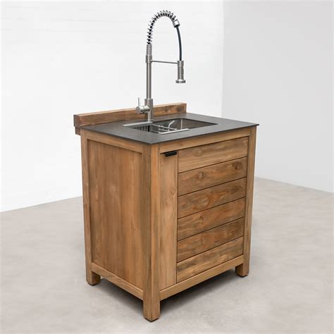 Draco Grills Teak Modular Outdoor Kitchen Sink Cabinet with Ceramic To ...