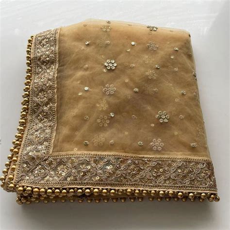 Bridal Veil Gold Noor Zari Embroidered Net Sequin Veil – anokherang