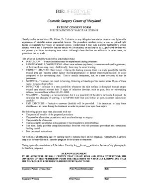 Fillable Online Vascular Lesions Consent Form - Cosmetic Surgery Center ...
