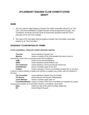 Fillable Online Constitution Template 1 Name of Club The club will be ...