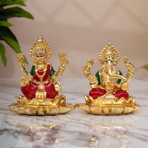 Idolkart 24k Gold Laxmi Ganesh Murti 3 Inch-Lakshmi Ganesh Idol for ...