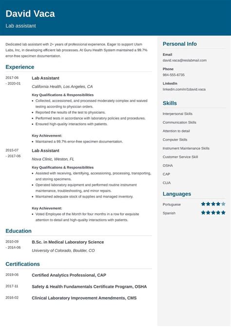 Image result for Lab Assistant Resume Example