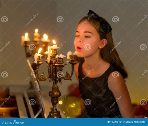 Cute Little Girl Blowing on Candles. Stock Image - Image of celebration ...