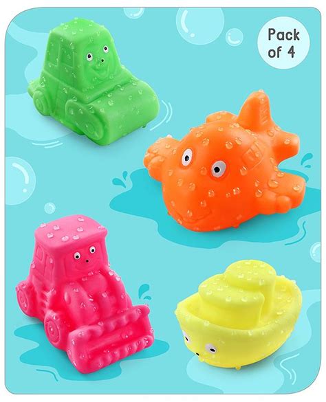 Babyhug Bath In Style Squeezy Toy Set Vehicles Pack of 4 (Color May Vary)