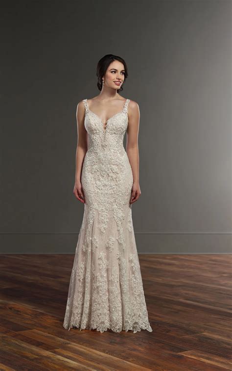 Lace Column Wedding Dress with Lattice Detail - Martina Liana Wedding Dresses