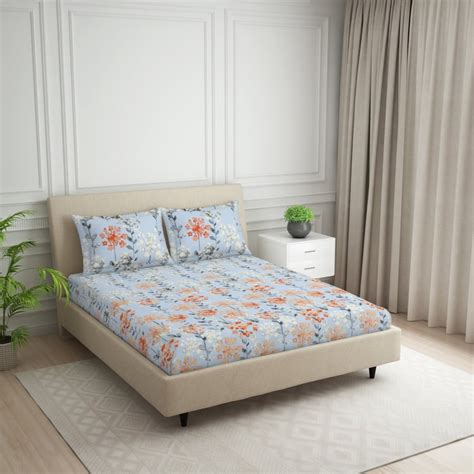 Buy SPACES Essentials Cotton 144TC Floral Print 3Pcs Super King ...