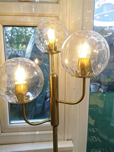 Lnox 3 Light Floor Lamp in Brushed Brass Clear Glass Balls