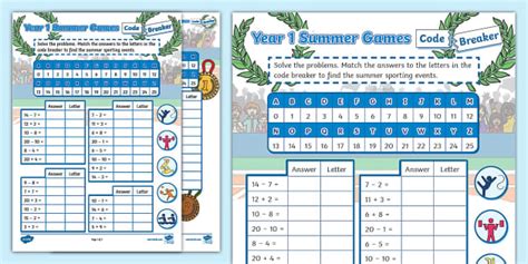 👉 Year 1 Summer Games Code Breaker (teacher made)