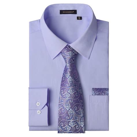 HISDERN Mens Solid Long Sleeve Dress Shirt with Tie & Handkerchief Set ...