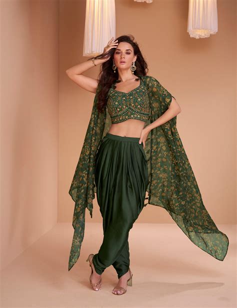 Mehandi Wear Green Indo-Western Tulip Pants & Shrug | Designer Dress
