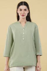 MINT GREEN LINEN SHORT KURTA| SKYTICK