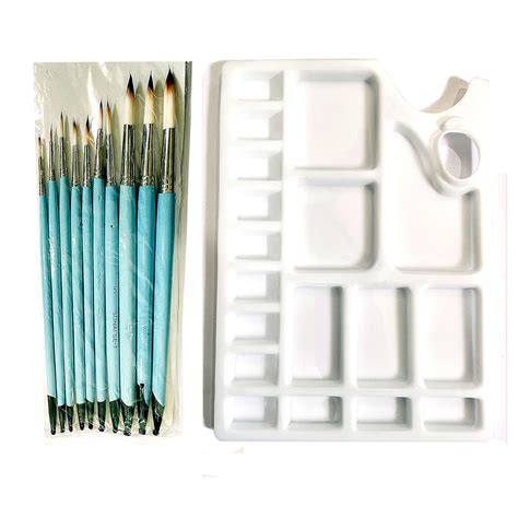 Painting Palette -18 divisions with a Set of 10 Brushes (Brush Size 0 ...