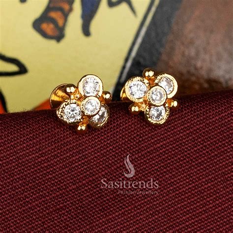 Sasitrends Impon Addigai Floral AD Stone Stud Earrings