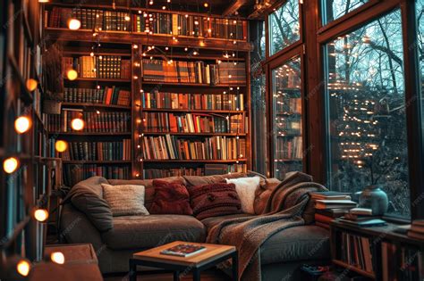 Premium Photo | A Cozy Living Room Overflowing With Books Creating an ...