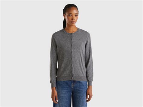 Dark gray cardigan in wool and cashmere blend - Dark Gray | Benetton