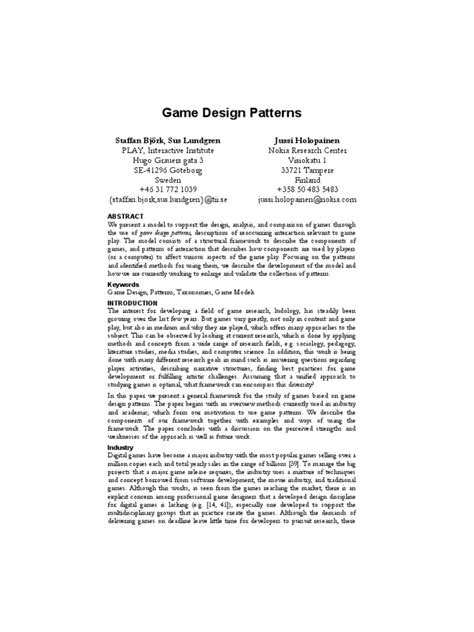 Game Design Patterns | PDF | Video Games | Software Design Pattern