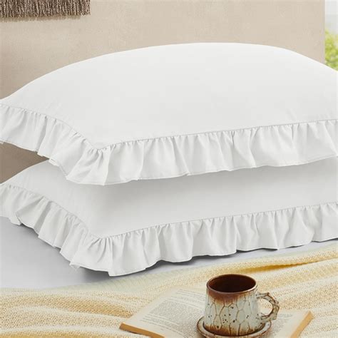 Amazon.com: Cobedzy Ruffled Pillow Cases Set of 2, White Standard ...