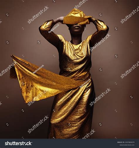 Black Woman Gold Foil Dress Portrait Stock Illustration 2207865679 | Shutterstock