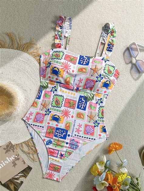 Soleia Plus Size Women Tropical Beach Floral Print Ruffle Trim Halter ...