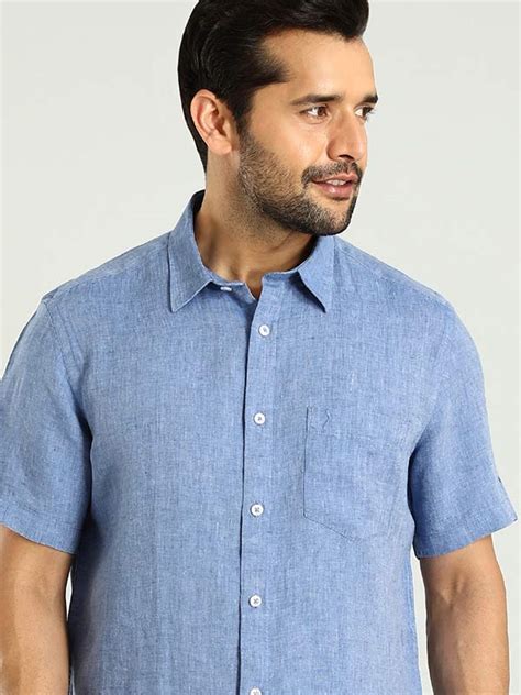 Buy Men Solid Half Sleeve Linen Shirt Online | Indian Terrain