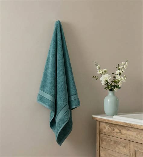 Buy Blue Pure Cotton Solid 450 GSM Bath Towel 1 Piece (Oasis Collection ...