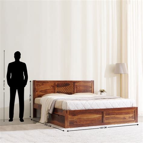 Buy Helios Disa Sheesham Wood Queen Bed with Drawer Storage - Honey ...