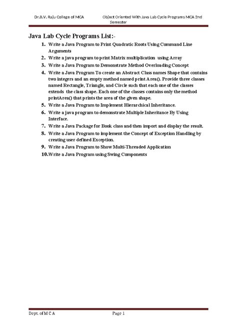 JAVA LAB Programs - Semester Java Lab Cycle Programs List:- 1. Write a ...