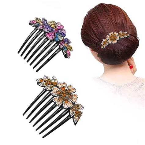 PALAY® 2 Pack Hair Comb Clips for Hair for Women, Rhinestone Flower ...