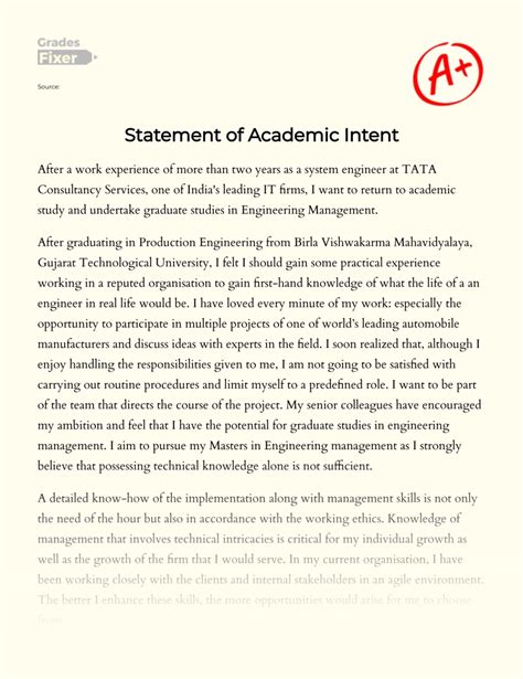 Image result for Statement of Intent Writing Example