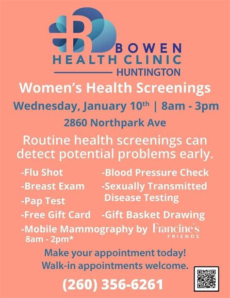 Womens Health Screening, Bowen Health Clinic - Huntington, January 10 ...