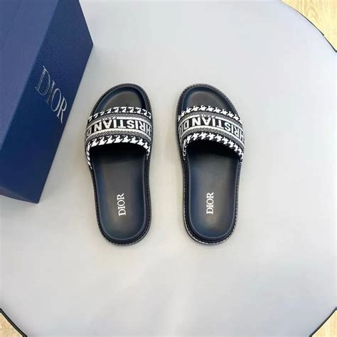 CHRISTIAN DIOR || Fabric Embroidered Dway Logo Slide Sandals – FASHION MYST