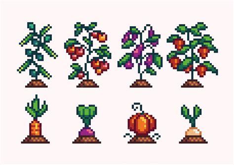 Premium Vector | Vegetable plants pixel art set Growing crops ...