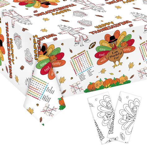 Amazon.com: Sereliy 2 Piece Giant Thanksgiving Coloring Tablecloth ...