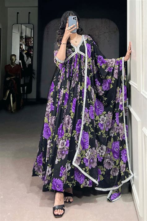 Special Party Wear Purple Long Gown With Dupatta - Anaya Designer Studio