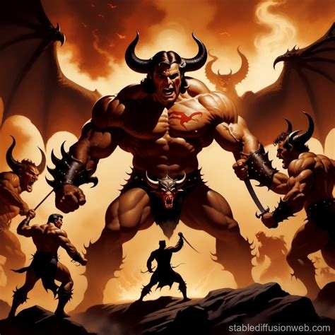 Businessman's Demonic Duel in Frazetta Style | Stable Diffusion Online