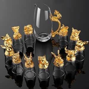 Buy Melbify Zodiac Sign 12Pc Shot Glasses(60 ml) Gold Animal Head ...