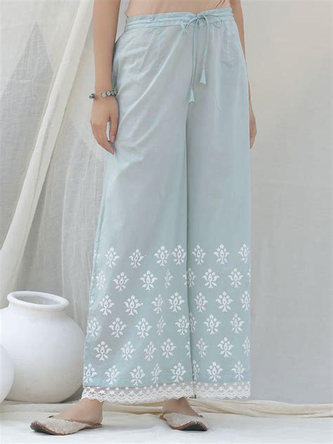 Buy Yellow Hand Block Printed Cotton Kurta with Palazzo- Set of 2 ...