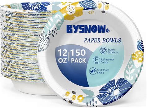 Amazon.com: BYSNOW 150 Packs Paper Bowls, 12 oz Disposable Bowls, Heavy ...