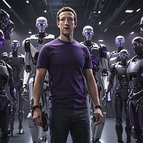 A photorealistic, Mark Zuckerberg is standing front-facing and speaking ...