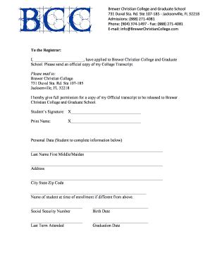 Fillable Online BCC Transcript Request Form.doc Fax Email Print - pdfFiller