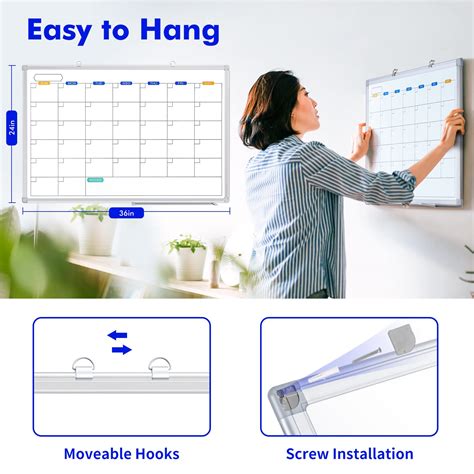 ?TRIPOLLO Dry Erase Calendar Whiteboard for Wall, 36" x 24" Magnetic ...