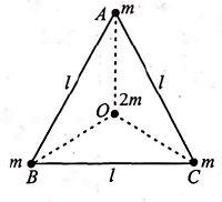 Three masses each of mass m are placed at the vertices of an ...