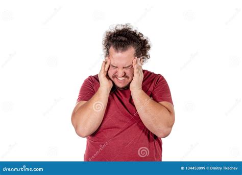 A Fat Man Has High Blood Pressure and Headache. Overweight and Health ...