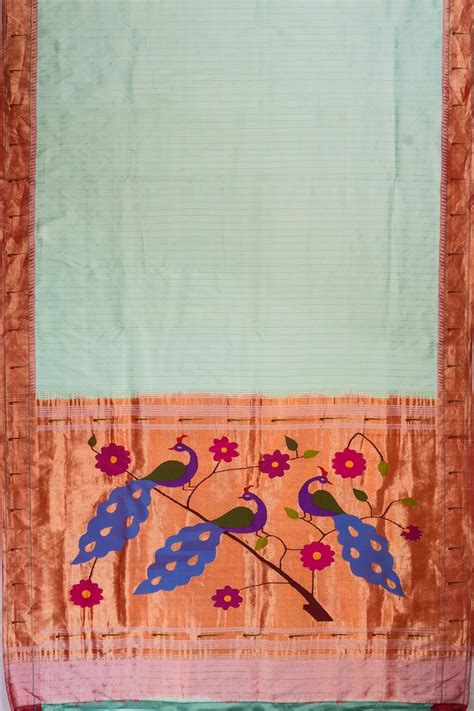 Paithani Silk Lines Pastel Green Saree With Single 